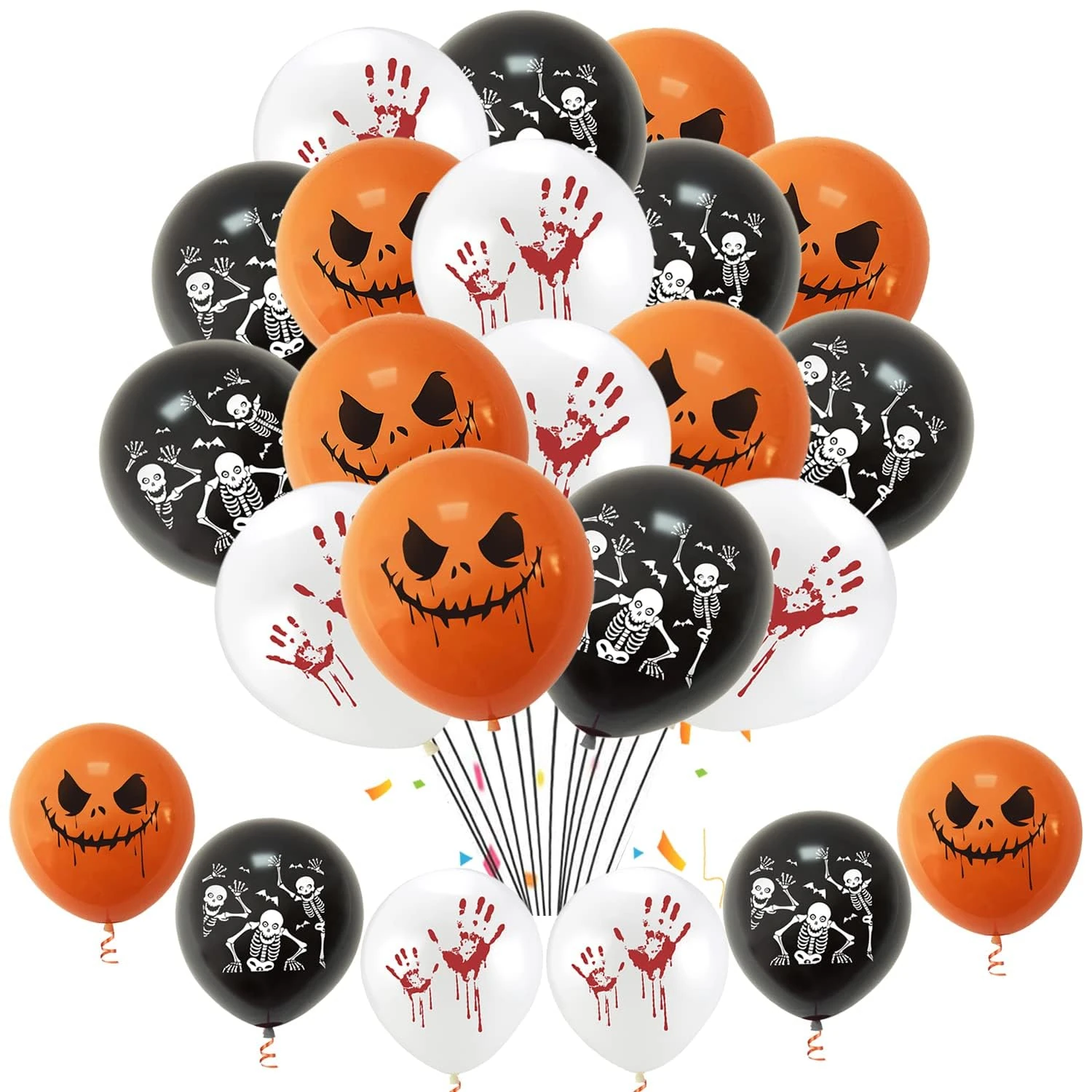 50pcs Halloween Balloons Decorations Set, Tomario 12 Inch Black Orange White Balloons Happy Halloween Ghost Skeleton Blood Hand Latex Ballons for Hallowen All Hallows' Day Party Decorations