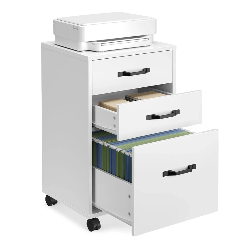 VASAGLE Mobile File Cabinet, 3 Drawers Filing Cabinet with Wheels, for Home Office, for A4, Letter Sized Documents, Adjustable Hanging Rail for File Folders, Cloud White OFC065WB01