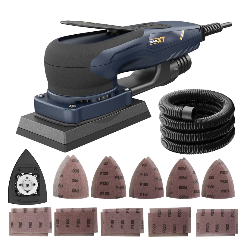 MAXXT 2IN 1 Brushless Delta and Rectangle Sander 350W, Orbit Diameter: 3.0mm, 6-Speed Adjustment（4000-10000） 1-2s Stop, 20 Sheets of Sandpaper, Easily Handles Tight Corners and fine Sanding