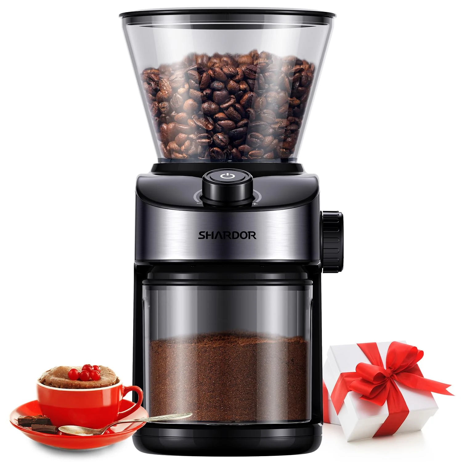 SHARDOR Coffee Grinder Burr Electric, 25 Precise Grind Setting, 40-Second Adjustable Timer, Chamber Cleaning Button, Designed for Espresso, Drip Coffee, and French Press, Black