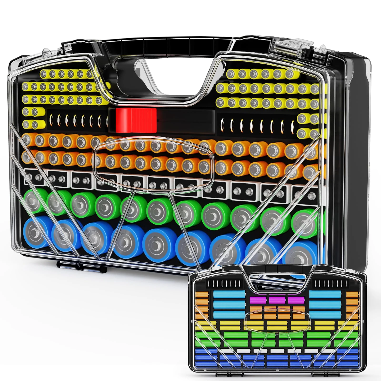 Battery Storage Case with Battery Tester- 285 Batteries Double-Sided Battery Organiser Storage Holder Box, Holds AA AAA 4A C D Cell 9V 3V Lithium LR44 CR2 CR123 CR1632 18650 Button