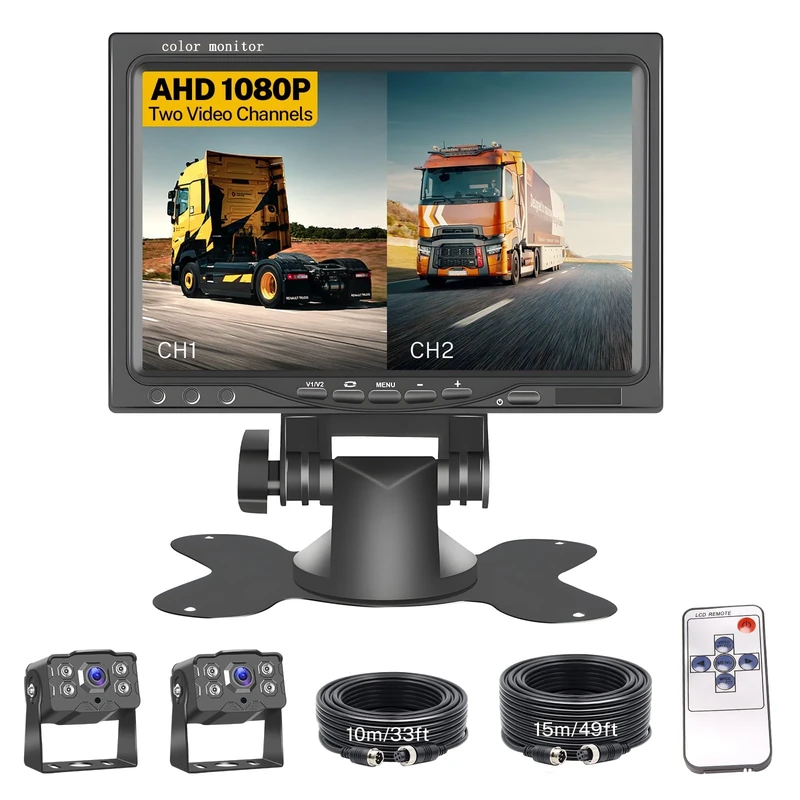 Car Reversing Camera Kit with 7" HD Monitor, Car Backup Camera Night Vision, IP66 Waterproof, 4-Pin Connection Backup Cam, 15m 10m Cable, for Vans/Camping Cars/RVs/Pickup Trucks/Trailers