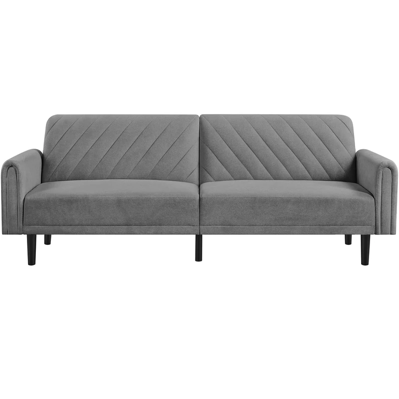 Yaheetech Click-clack 3-Seater Sofa Reclining Daybed Modern Fabric Futon Convertible Couch with Large Side Pockets for Living Room/Bedroom/Apartment Dark Grey - Image 1