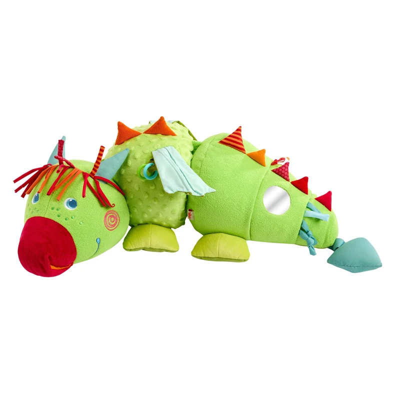 HABA Rudy Dragon Explorer - Plush Dragon with Acoustic & Haptic Elements, Rattle, Squeaker and Mirror, Cuddly Toy for Children from 6 Months - 2012334001