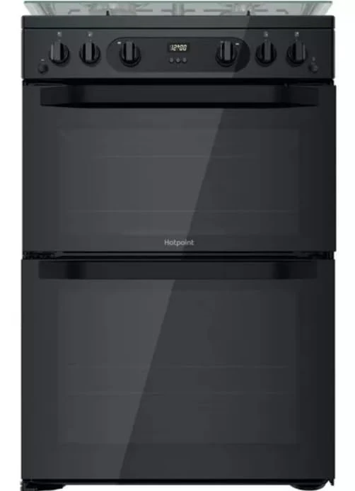 HDM67G0CCB 60 cm Freestanding Gas Cooker with Double Oven & Gas Grill – Black – Flame Safety Device, Easy Clean, Fast Preheat, 10-Level Flame Control