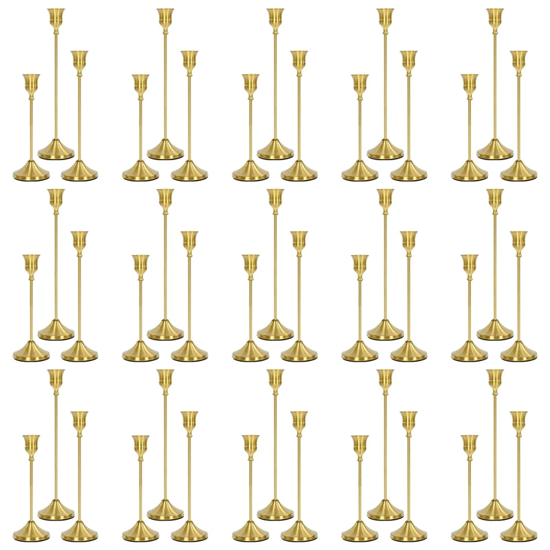 Candlestick Holders 45 PCS, Metal Taper Candle Holder, Brass Gold Candle Holders for Pillar Candles, Vintage Dining Table Centerpiece Decorations for Wedding Party Christmas Halloween Decor