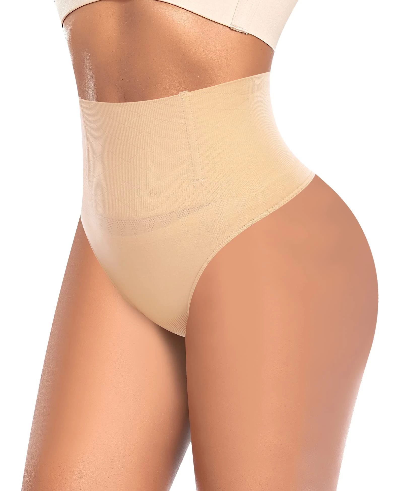 YARRCO Tummy Control Thong Shapewear for Women High Waist Control Knickers Tummy Tucking Thong Slimming Pants Shaping Underwear Seamless Butt Lifter Body Shaper G-String (Beige,XL)