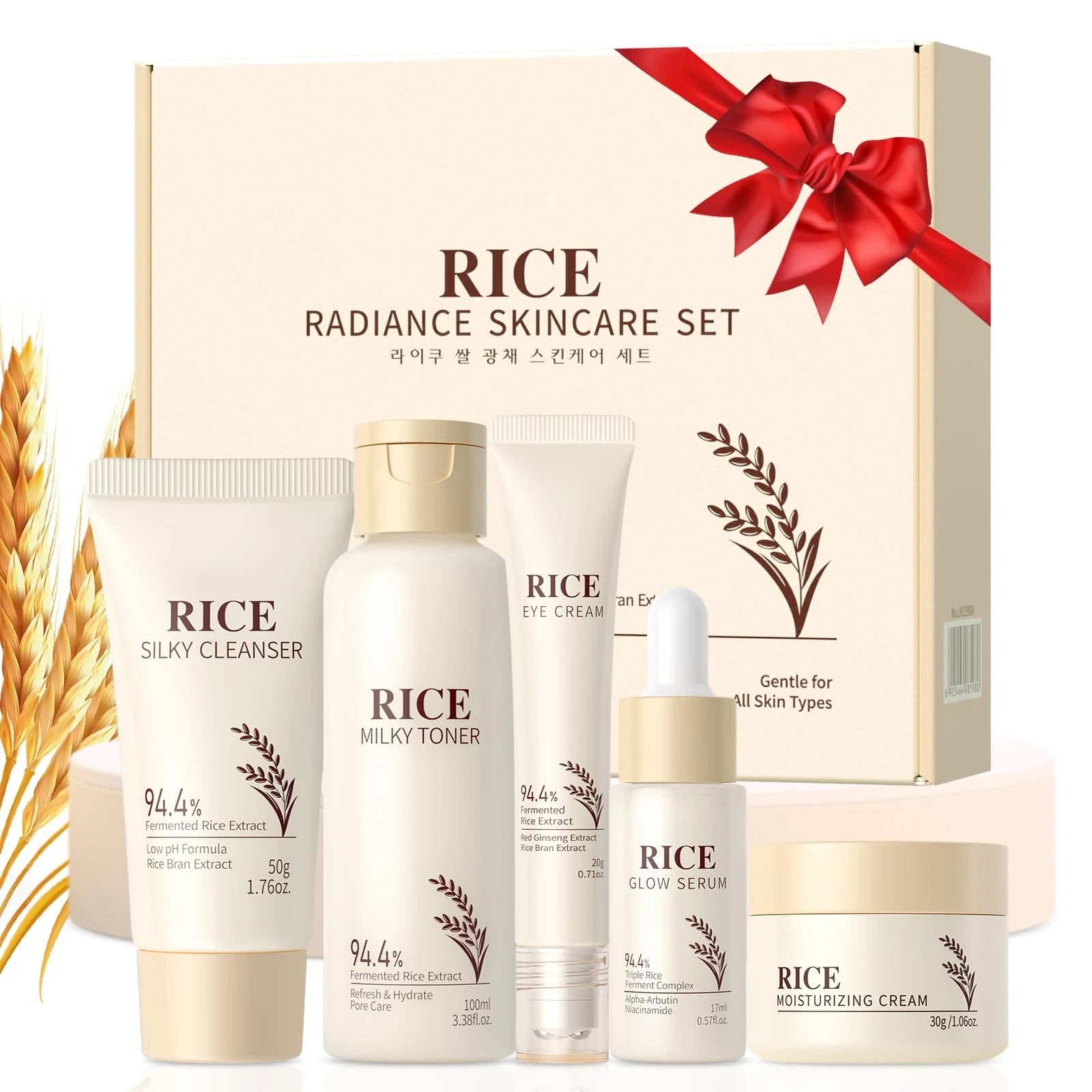 Korean Rice Skincare Set, 5Pcs Face Care Kits With Niacinamide & Shea Butter for Refined & Even Complexion, Christmas Birthday Gift for Women Teenage Girls Friend Wife, Travel TSA-friendly Sized