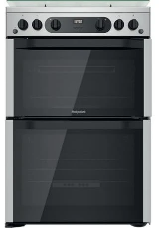 HDM67G0CCX 60 cm Freestanding Gas Cooker with Double Oven & Gas Hob – Stainless Steel, Cast Iron Pan Supports, Easy Clean Enamel, Flame Failure Safety, A+ Energy Rated