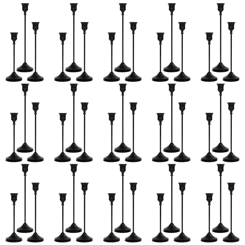 Candlestick Holders 45 PCS, Metal Taper Candle Holder, Matte Black Candle Holders for Pillar Candles, Vintage Dining Table Centerpiece Decorations for Wedding Party Christmas Halloween Decor