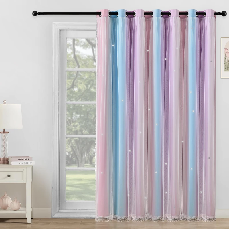 Extra Wide Curtains 84 Inches Long 100 Inch Wide for Girls Bedroom Patio Sliding Door Kids 80% Blackout Curtains for Nursery Room Darkening Rainbow Princess Unicorn Wall 1 Panel 100Wx84L Pink Purple