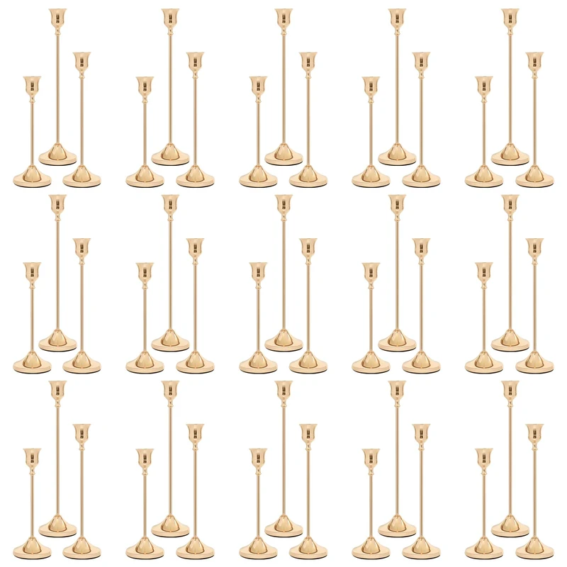 Candlestick Holders 45 PCS, Metal Taper Candle Holder, Gold Candle Holders for Pillar Candles, Vintage Dining Table Centerpiece Decorations for Wedding Party Christmas Halloween Decor