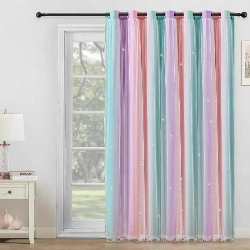Extra Wide Curtains 84 Inches Long 100 Inch Wide for Girls Bedroom Patio Sliding Door Kids Blackout Curtains for Nursery Room Darkening Rainbow Princess Unicorn Wall 1 Panel 100x84 Pink Purple Green