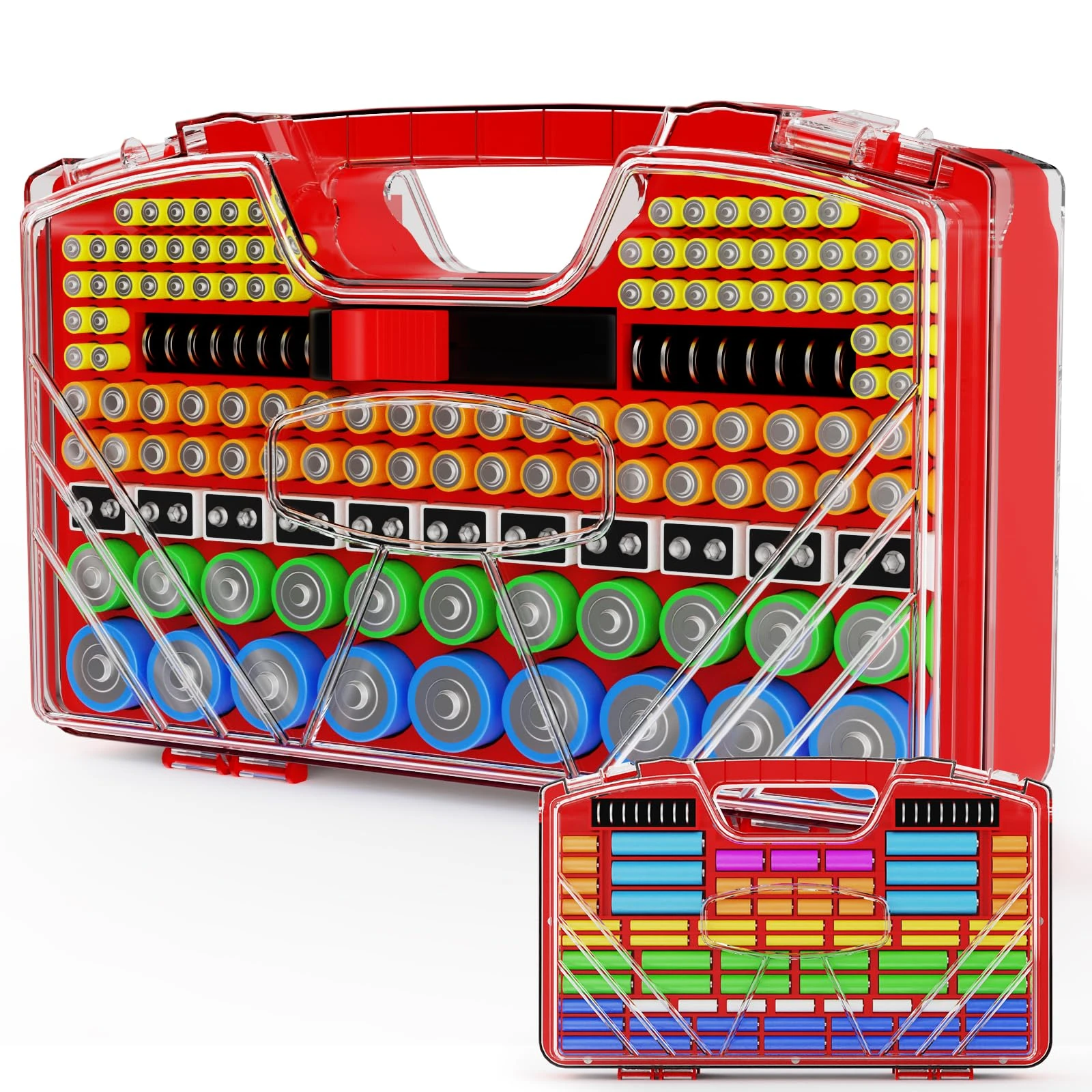 Battery Storage Case with Battery Tester- 285 Batteries Double-Sided Battery Organiser Storage Holder Box, Holds AA AAA 4A C D Cell 9V 3V Lithium LR44 CR2 CR123 CR1632 18650 Button