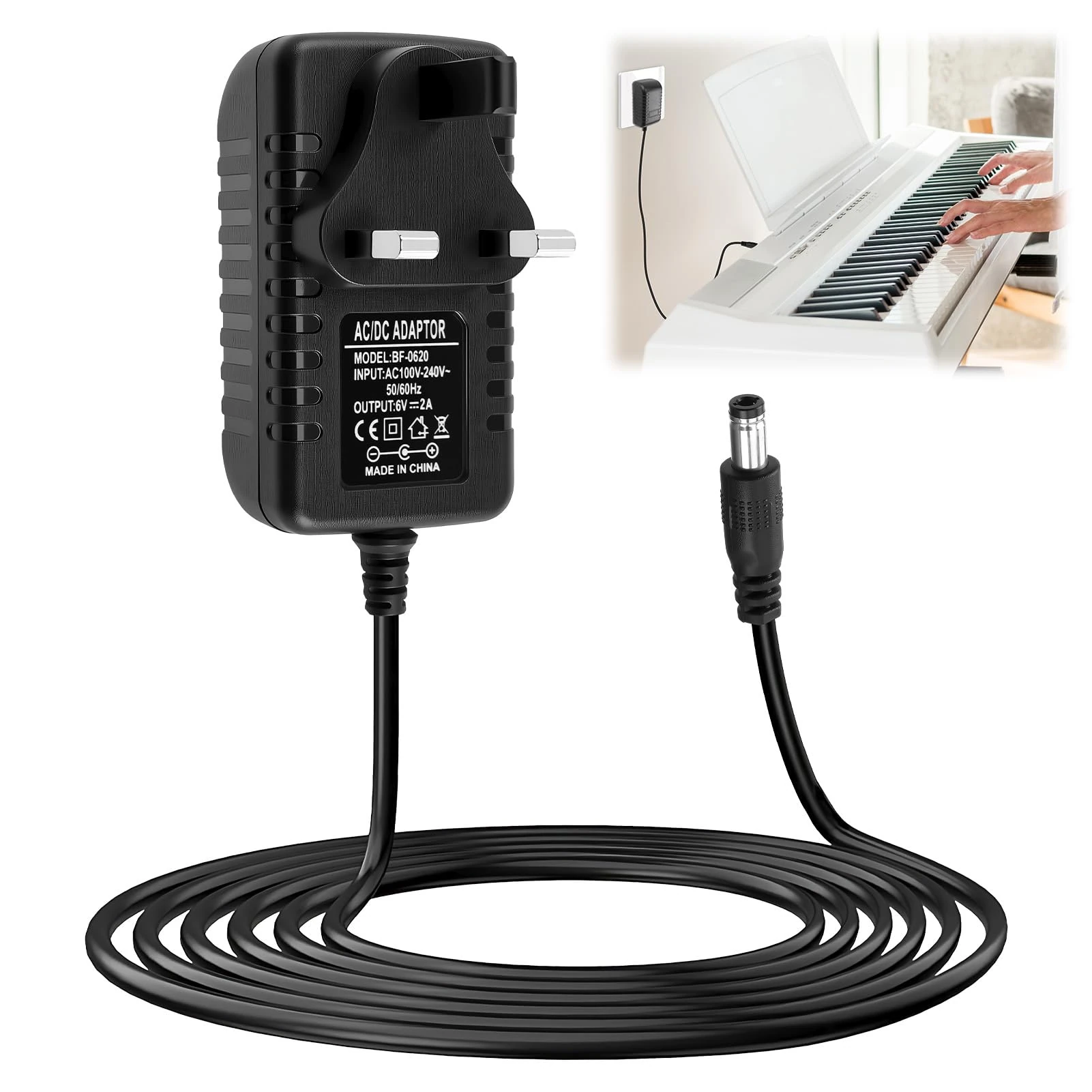 6V 2A Power Supply Adapter, AC/DC Adapter 100-240v 50/60hz Driver Transformer with 5.5mmx2.5mm Plug for Blood Pressure CCTV Camera Toys Electric Fans Sensors (6 Volt Battery Charger) (1m)