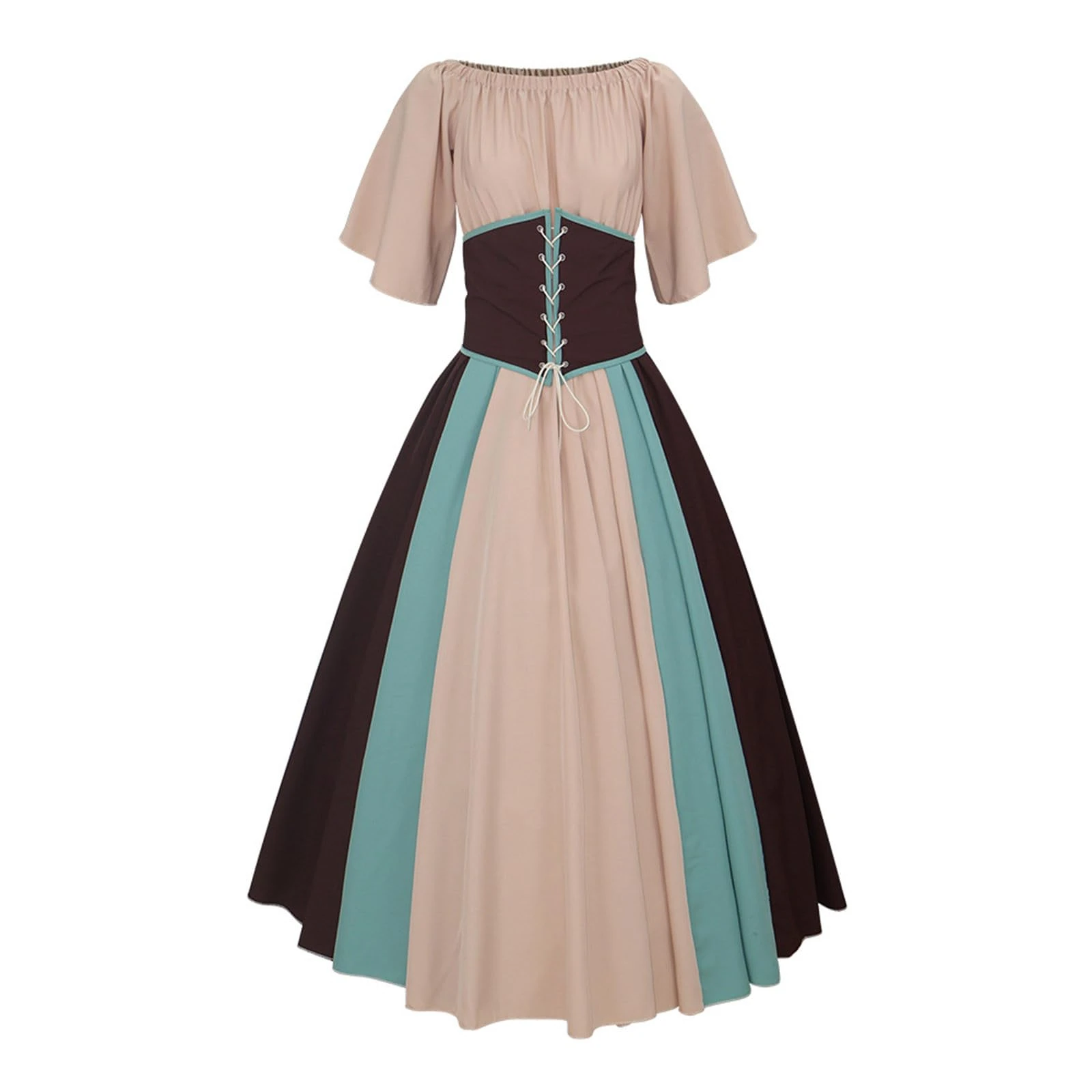 Generisch Crest Skirt Medieval Gothic Lace Corset Costume for Women, Halloween Party, Trade Show Theme Outfit Belle Costume for Women Cosplay (Khaki, XL)