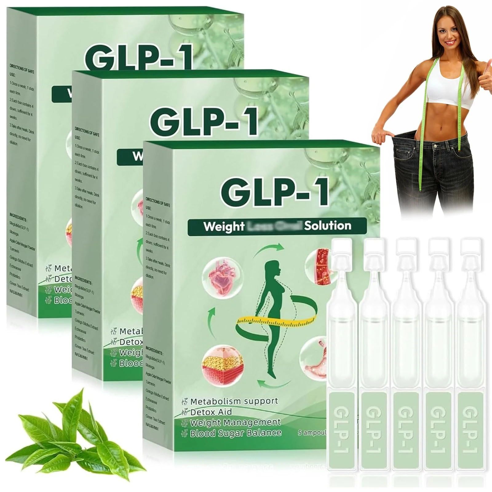GLP-1 Oral Solution, Glp1 Weight Loss Drops, GLP 1 Oral Solution, GLP-1 Drops, Natural Plant Extract Relieve Skin Burden, Unisex (3 Box)