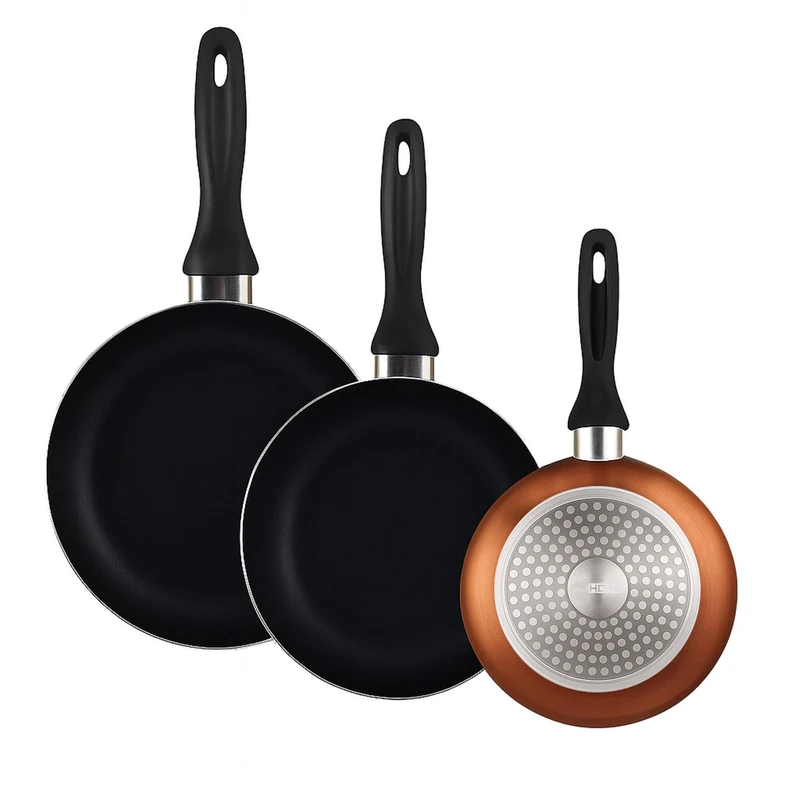 Well Home Set of 3 Frying Pans Ø16Ø20Ø24cm Pressed Aluminium in Metallic Bronze