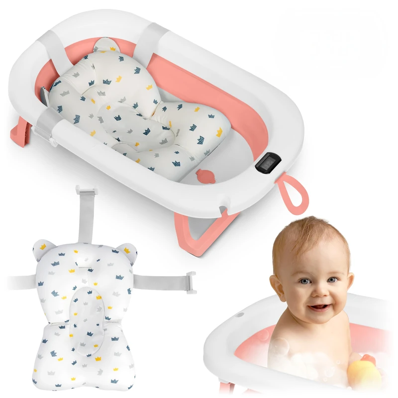 Ricokids Foldable Baby Bathtub with Thermometer - White Pink