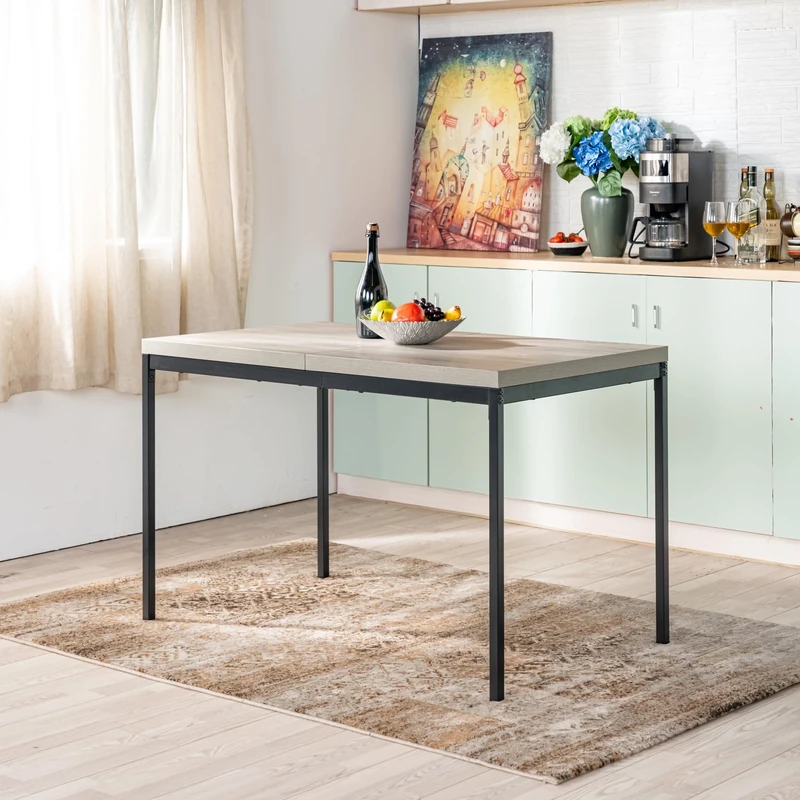 FurnitureR Grey Dining Tables, Sleek and Elegant Style for 4 to 6 People, Thick Wood Top with Metal Frame, for Kitchen, Dining Room, 120 x 70 x 75 cm