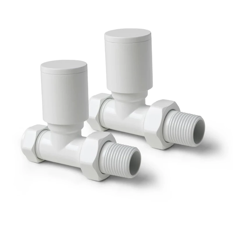 White Straight Radiator Valves Round Top Modern Radiator Valves Pair of 15mm x 1/2" (Set of 2) for Heated Towel Rails & Central Heating Radiators White Radiator Valve Set