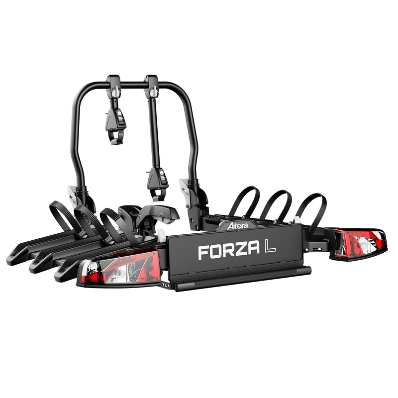 Atera Forza L 022801 Bicycle Rear Carrier with Rear Lights, Foldable for 3 Bicycles or Heavy E-Bikes, Black