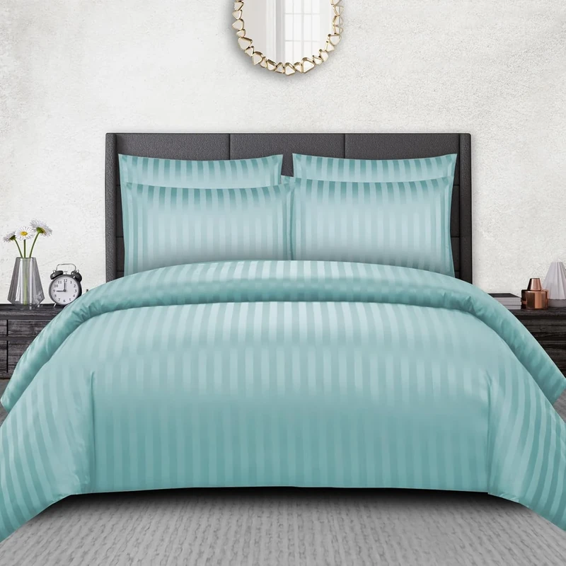 Pamposh Satin Stripe King Size Duvet Cover Sets Pack of 4 - Premium Hotel Quality Quilt Cover Bedding Sets - Hypoallergenic Ultra Soft Microfiber Bed Linen