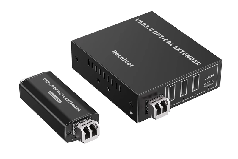 PremiumCord USB Optical Extension Cable 4 Ports up to 20 km, USB 3.2 SuperSpeed 5 Gbps, Singlemode Fiber Extender, Metal Case, Black