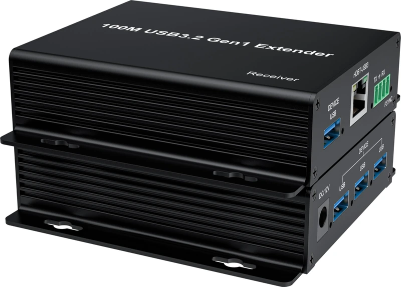 PremiumCord USB 3.2 Extender to 4 Ports to Cat5E/Cat6/Cat6A up to 100 m, 5 Gbps, RJ45, Ethernet, Metal Case, Black