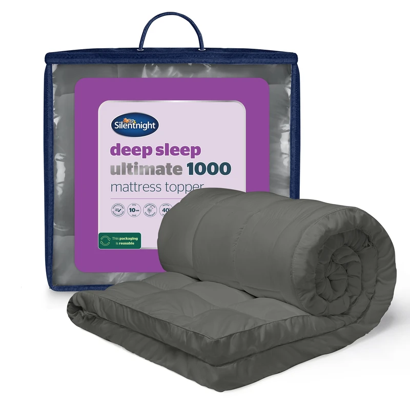 Silentnight Ultimate Deep Sleep 10cm Mattress Topper Single - Luxury 4 Inch Thick Soft Mattress Enhancer Pad with Easy Fit Straps - Hypoallergenic and Machine Washable - Charcoal, Single