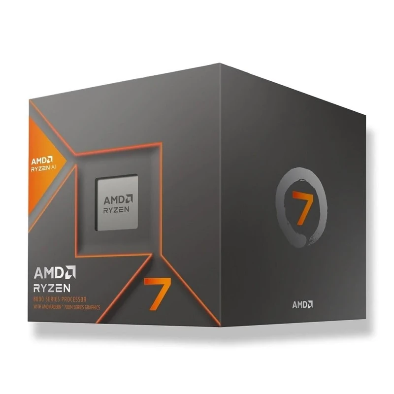 AMD Ryzen 7 8700G Processor (Integrated Radeon Graphics. Ryzen AI. 8 cores / 16 threads. 65W TDP. AM5 socket. 24 MB cache. Boost clock up to 5.1 GHz. Wraith Stealth cooler included)