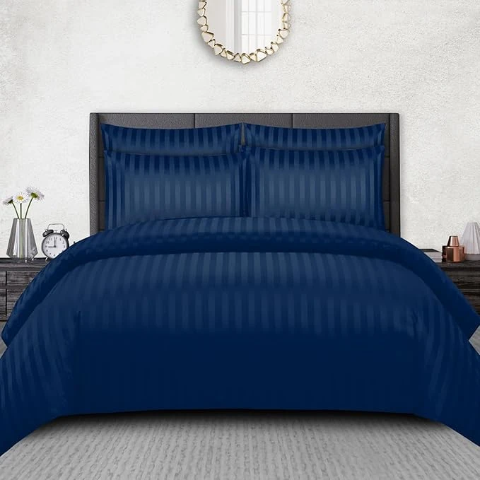 Pamposh Satin Stripe King Size Duvet Cover Sets Pack of 4 - Premium Hotel Quality Quilt Cover Bedding Sets - Hypoallergenic Ultra Soft Microfiber Bed Linen
