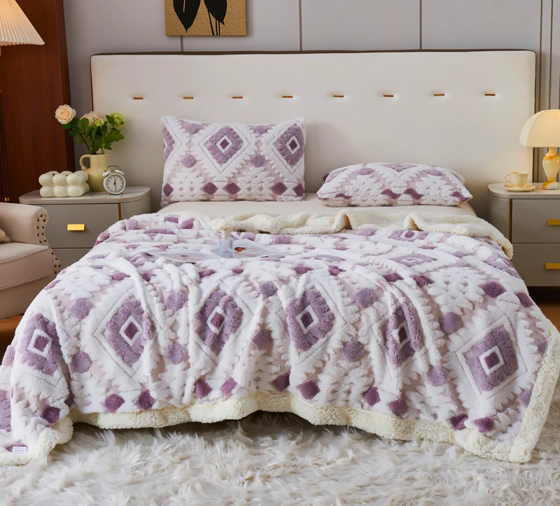 LEVINIS Boho Sherpa Fleece Blanket 80'' × 90'', Ultra Soft Aztec Queen Blankets for All Season, Cozy, Plush, Bohemian Throw Blanket for Bed/Couch/Sofa/Office/Camping, Purple