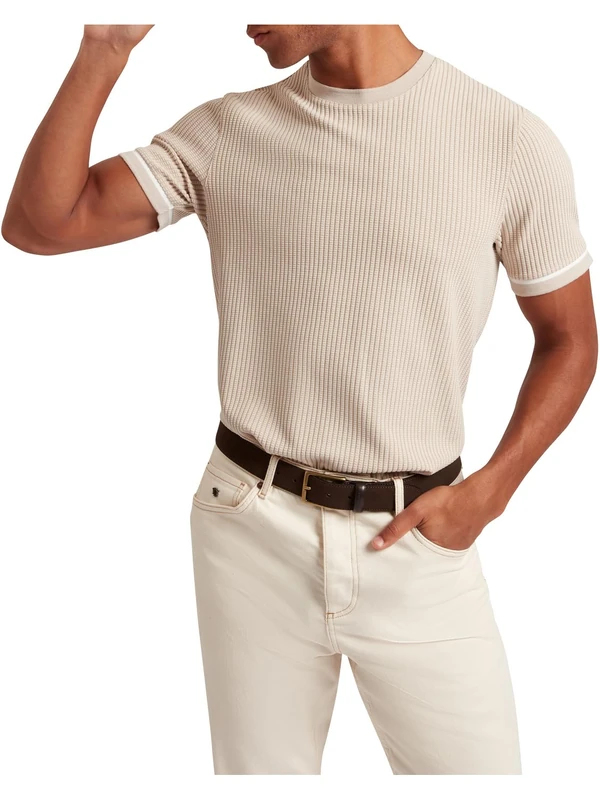 Ted Baker Men's SS Rib Texture T-Shirt, Taupe, L