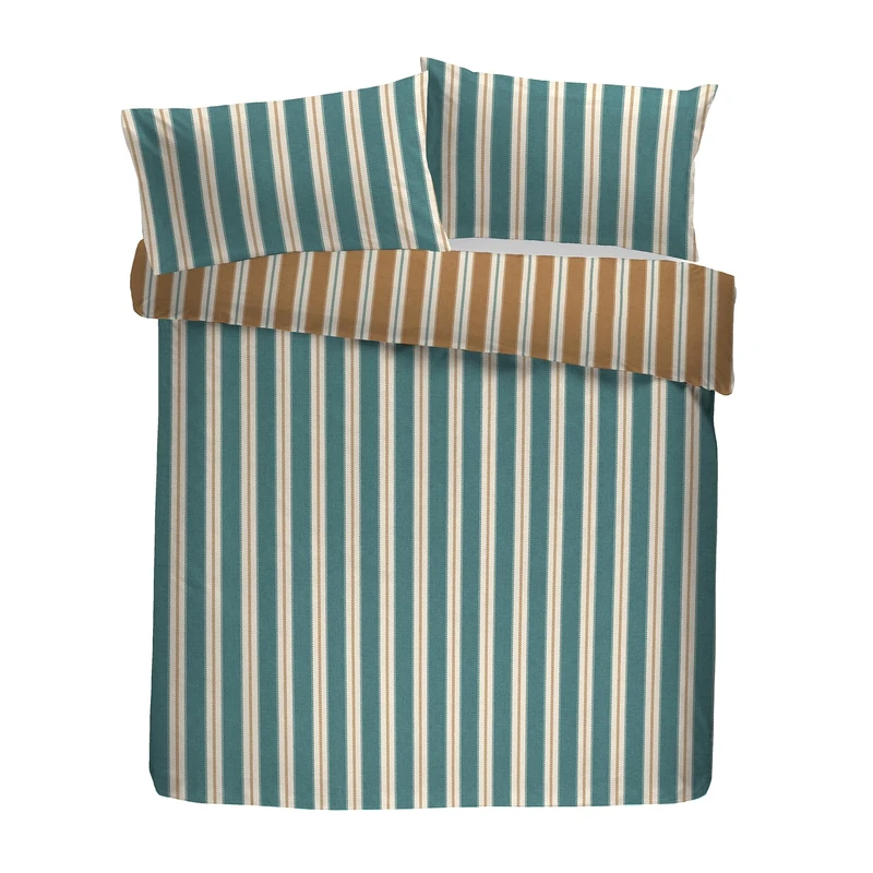 Appletree Heritage Duvet Cover Set, 100% Cotton, King Size 230x220cm, Teal, Striped Pattern with Frill Pillowcases, 68 Pick, Orange