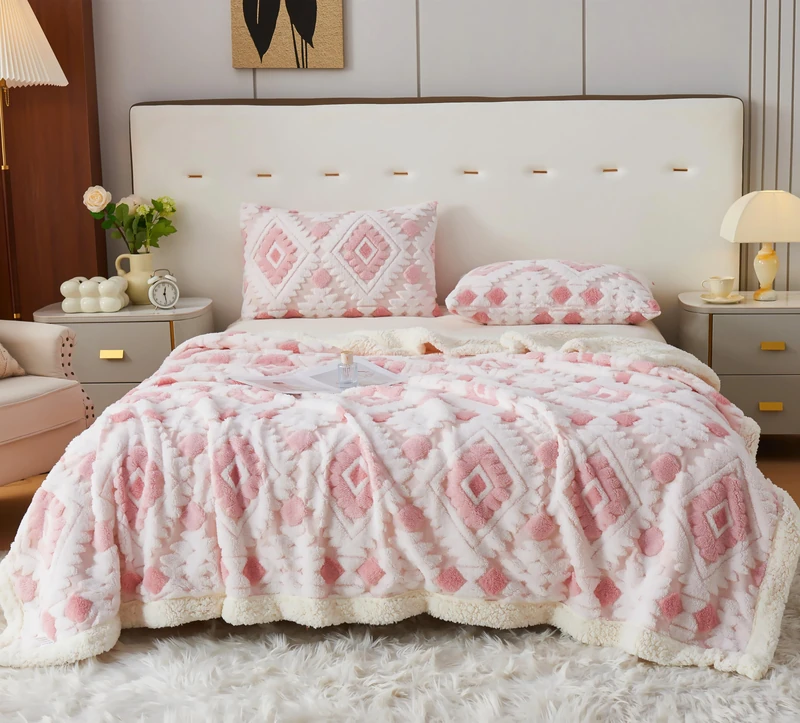 LEVINIS Large Bohemian Bed Blankets 80'' × 90'', Ultra Soft Aztec Blanket for All Season, Cozy, Plush, Bohemian Throw Blanket for Bed/Couch/Sofa/Office/Camping, Pink