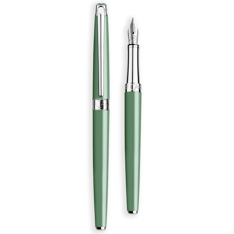 Caran d'Ache Leman Slim Vert de Gris silver plated/rhodium coated Fountain Pen, EF nib