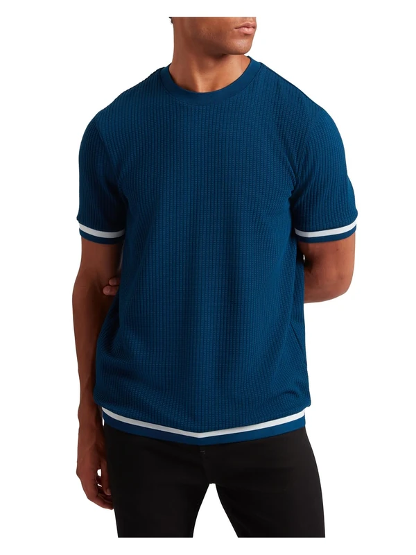 Ted Baker Men's SS Rib Texture T-Shirt, DK-Blue, M