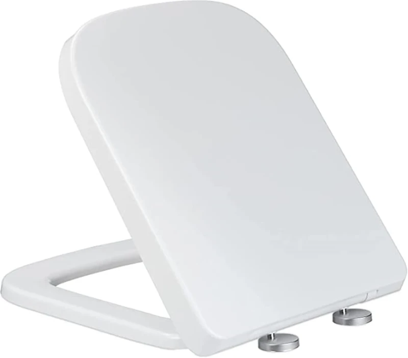 Rectangular Square Soft Close Toilet Seat Seat Quick Release Loo Seat Easy Cleaning, Easy Installation with Adjustable Hinges White, UF