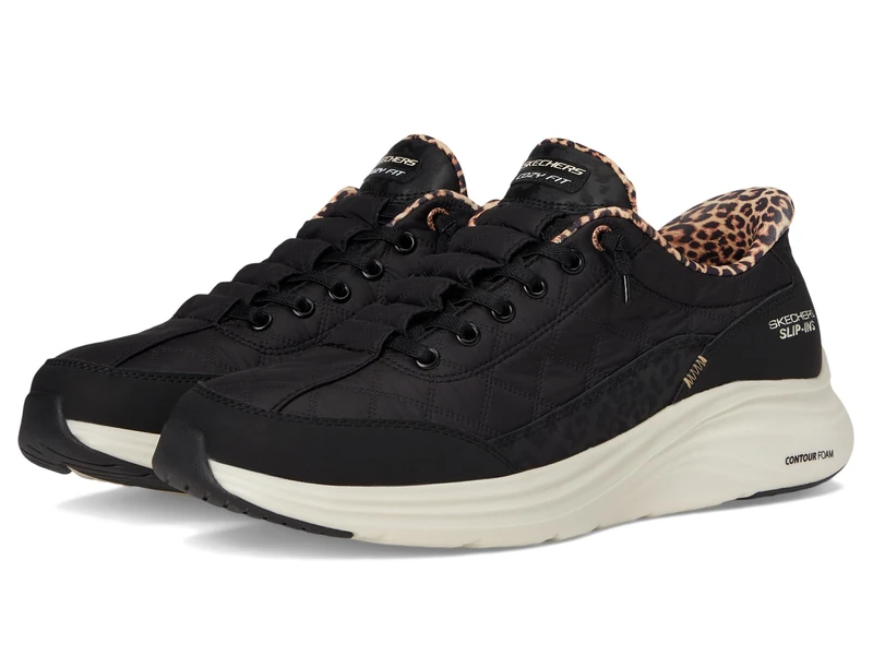 Skechers Women's Contour Foam Leopard Dream Trainers, Black, 7.5 UK