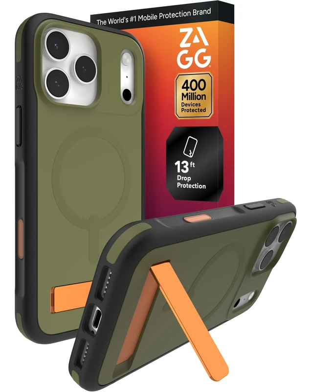 ZAGG Sedona Snap Case with Kickstand for iPhone 17 Pro Max - Green Seaweed, Drop Protection (13ft), Multi Layer Protection with Camera Button, MagSafe Phone Case with Shock Absorbing Bumpers