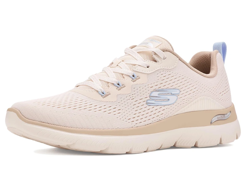 Skechers Women's Arch Fit Summits Daily Flow Trainers, Natural Mesh Synthetic Taupe Trim, 4.5 UK