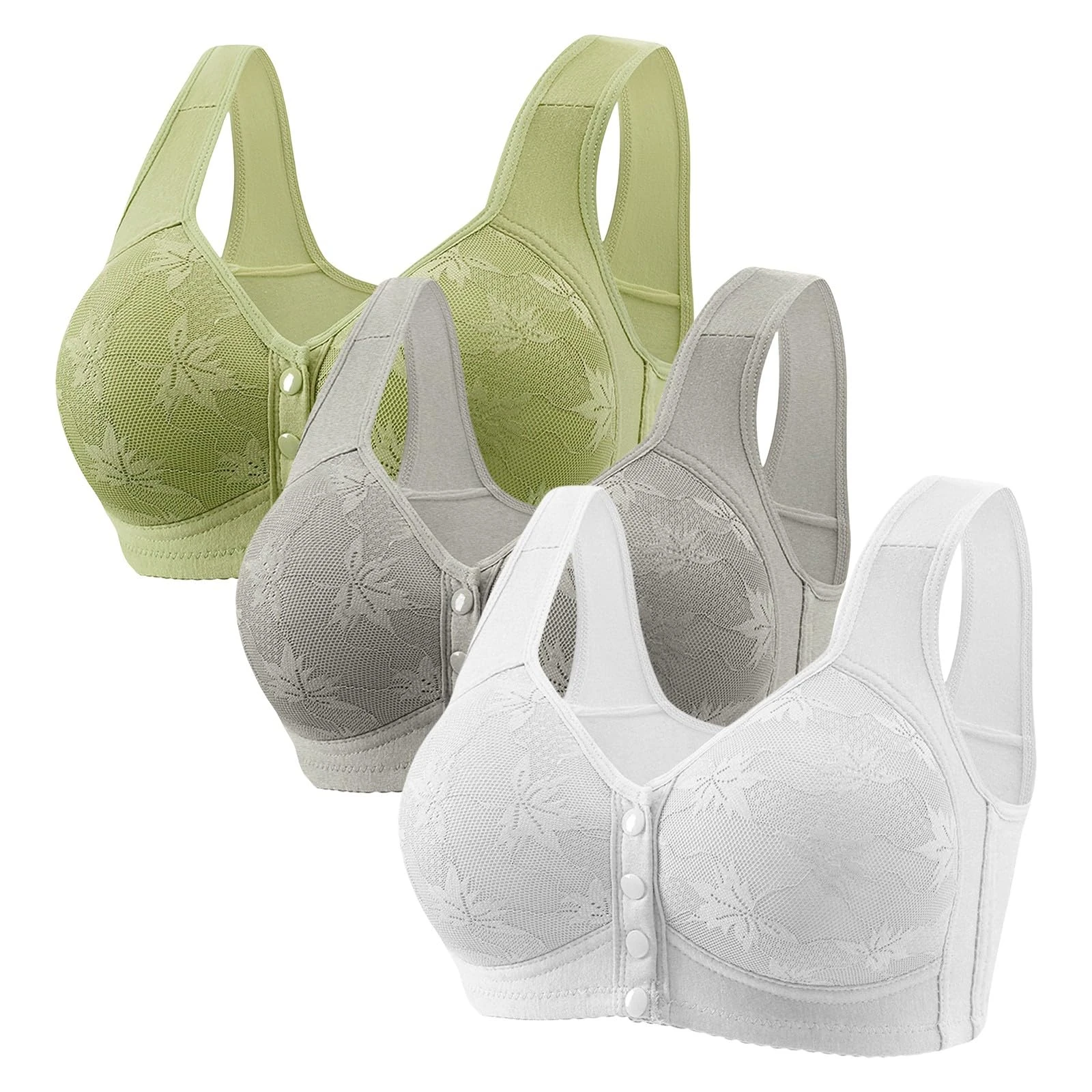 Cocila Front Fastening Bras for Women UK 3 Pieces Women's Bras Plus Size Wireless Bra High Impact Push Up Comfort Bralette Seamless Breathable Multipack Full Support Lace Bra Blue L