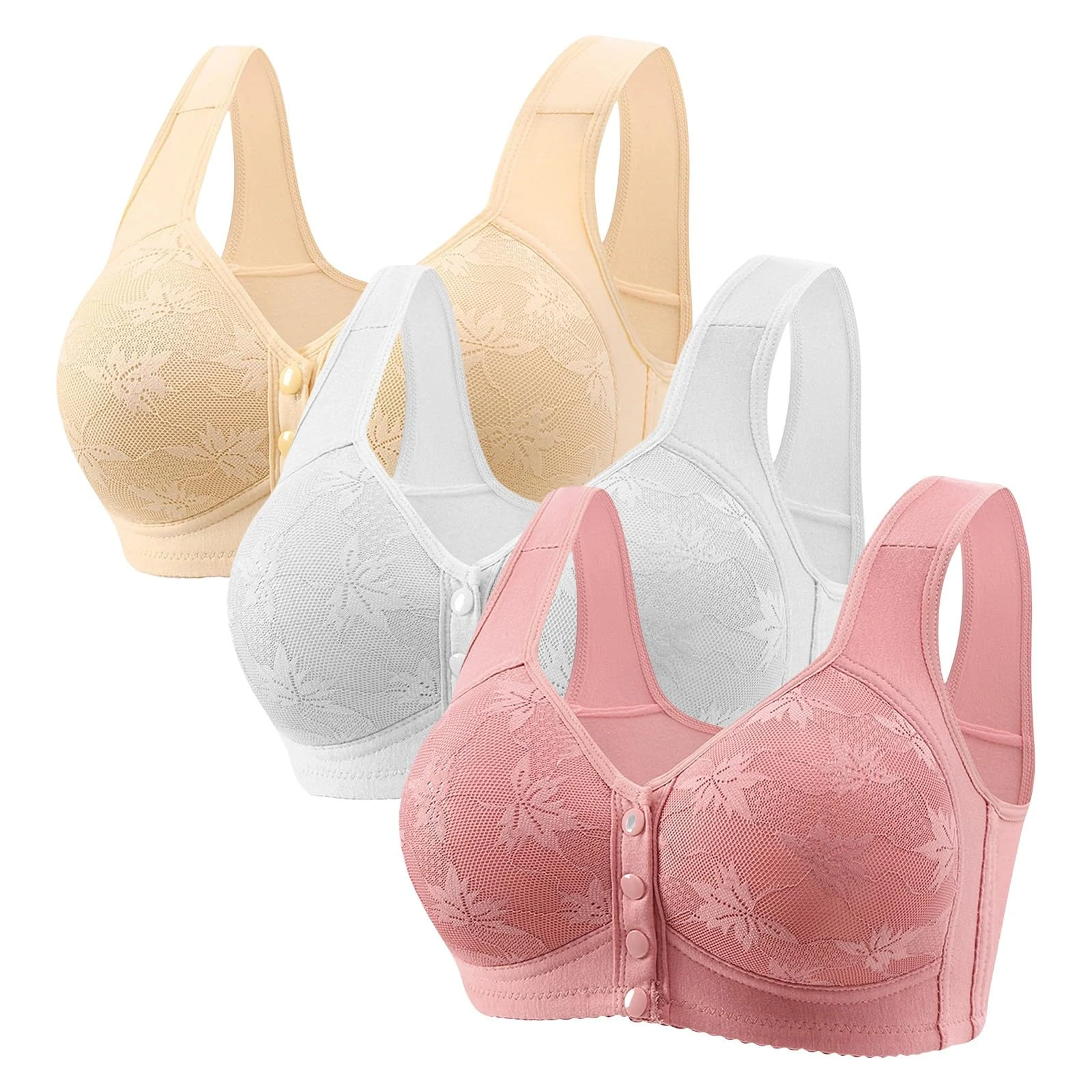 Cocila Front Fastening Bras for Women UK 3 Pieces Women's Bras Plus Size Wireless Bra High Impact Push Up Comfort Bralette Seamless Breathable Multipack Full Support Lace Bra Mint Green L