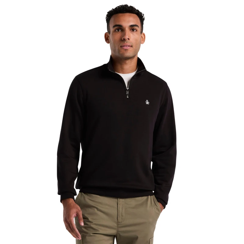 Original Penguin Mens Org Flc Qtr Zip Stic Sweatshirt, True Black, XL UK