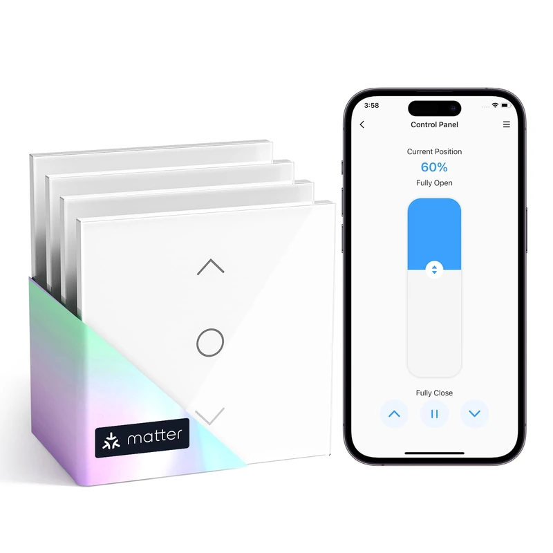 meross Matte Roller Shutter Switch Smart (Neutral Cable Required), Curtain Switch Compatible with HomeKit, Alexa and Google Home, Percentage Control, Voice Control and Remote Control