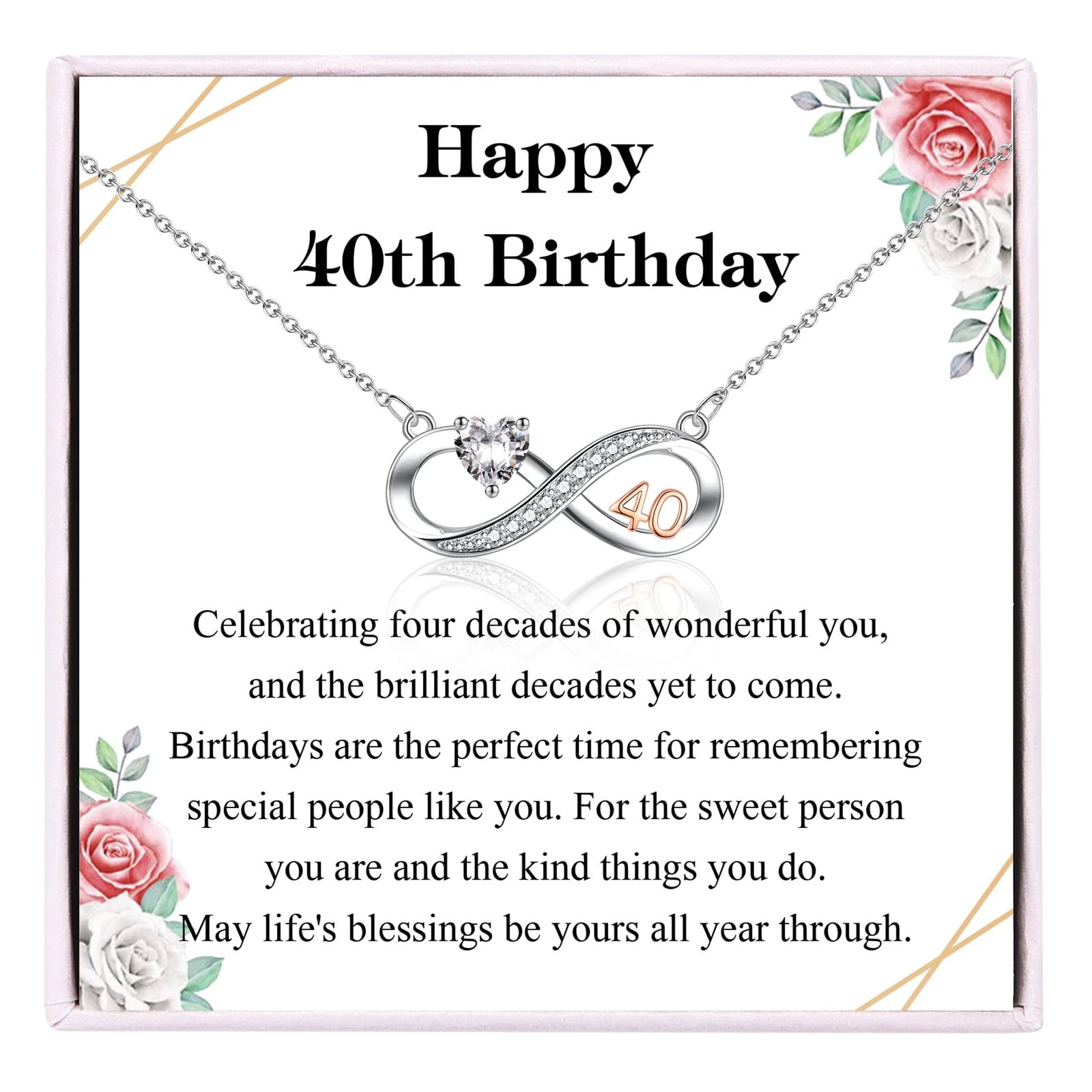 VOSAP 40th Birthday Gifts for Women, Heart Cubic Zirconia Infinity Necklace, 40th Birthday Gifts for Daughter Sister Mum Auntie