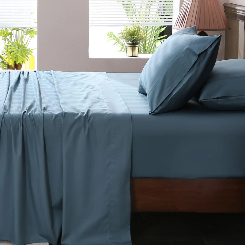 Overket Extra Deep Pocket King Sheets 18-24 Inch 100% Egyptian Cotton 1000 Thread Count Sateen Weave Soft Breathable 4 Pieces（King，Dusty Blue）