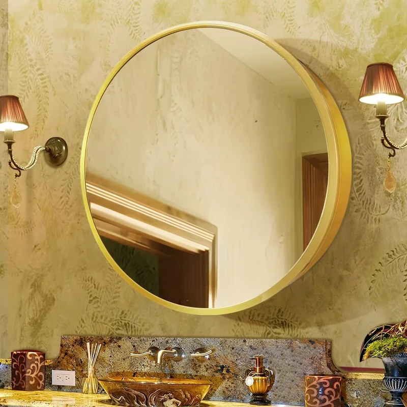 Janboe 24in Medicine Cabinet with Mirror - Gold Frame, Soft Close