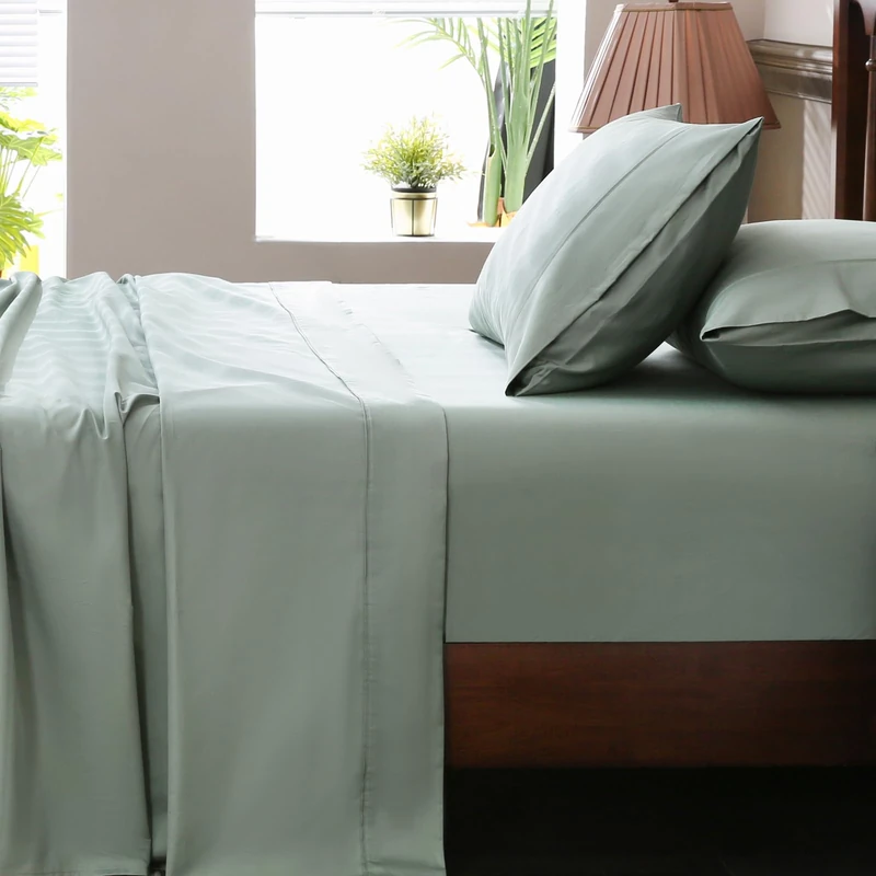 Overket Extra Deep Pocket Queen Sheets 18-24 Inch 100% Egyptian Cotton 1000 Thread Count Sateen Weave Soft Breathable 4 Pieces（Queen,Sage Green）
